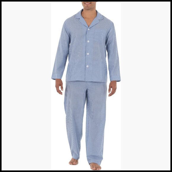 Long Sleeve Broadcloth Pajama Set Relaxed Fit Button Front